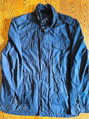 Gap Field Jacket Men’s M Black Lined Zip/Button Stand-Up Collar Mid-Length
